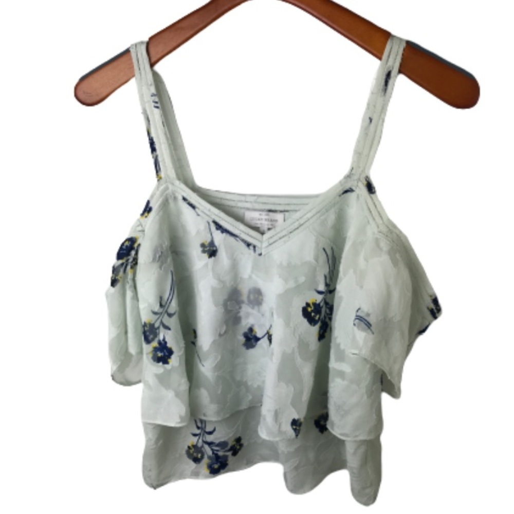 Lucky Brand Women’s Small Mint Floral Cold Shoulder Ruffle Blouse Boho Top